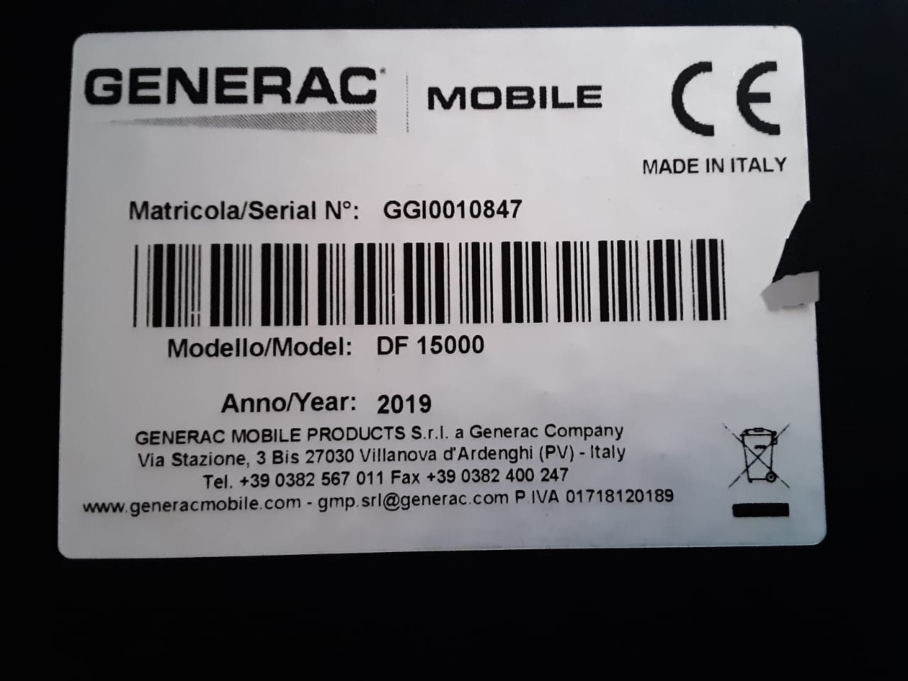 Lot 035 - 2019 GENERAC DF 15000